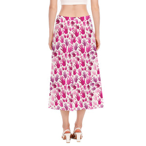 Pink Hand Breast Cancer Pattern Print Side Slit Midi Skirt