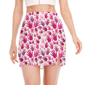 Pink Hand Breast Cancer Pattern Print Side Slit Mini Skirt