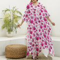 Pink Hand Breast Cancer Pattern Print Silk V-Neck Kaftan Dress