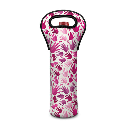 Pink Hand Breast Cancer Pattern Print Single Neoprene Wine Tote
