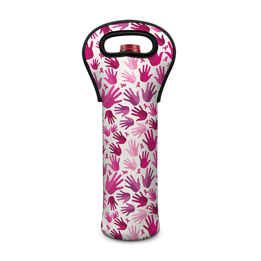 Pink Hand Breast Cancer Pattern Print Single Neoprene Wine Tote
