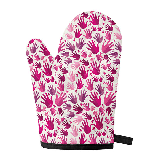 Pink Hand Breast Cancer Pattern Print Single Oven Mitt