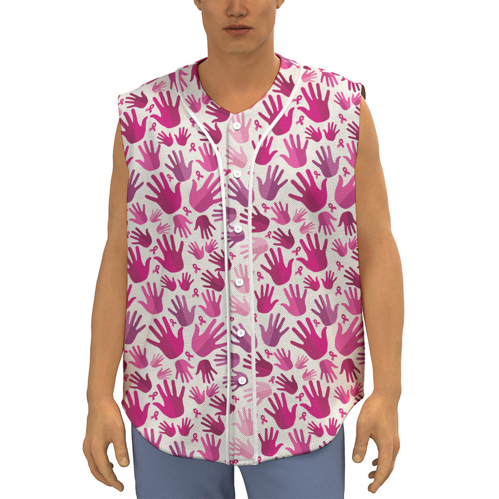 Pink Hand Breast Cancer Pattern Print Sleeveless Baseball Jersey