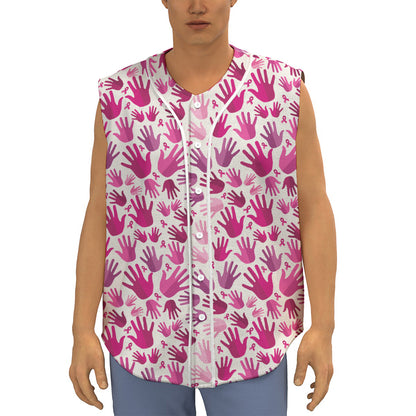 Pink Hand Breast Cancer Pattern Print Sleeveless Baseball Jersey