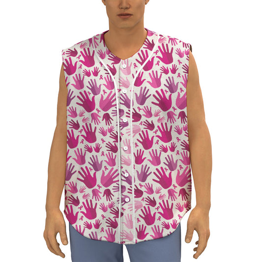 Pink Hand Breast Cancer Pattern Print Sleeveless Baseball Jersey