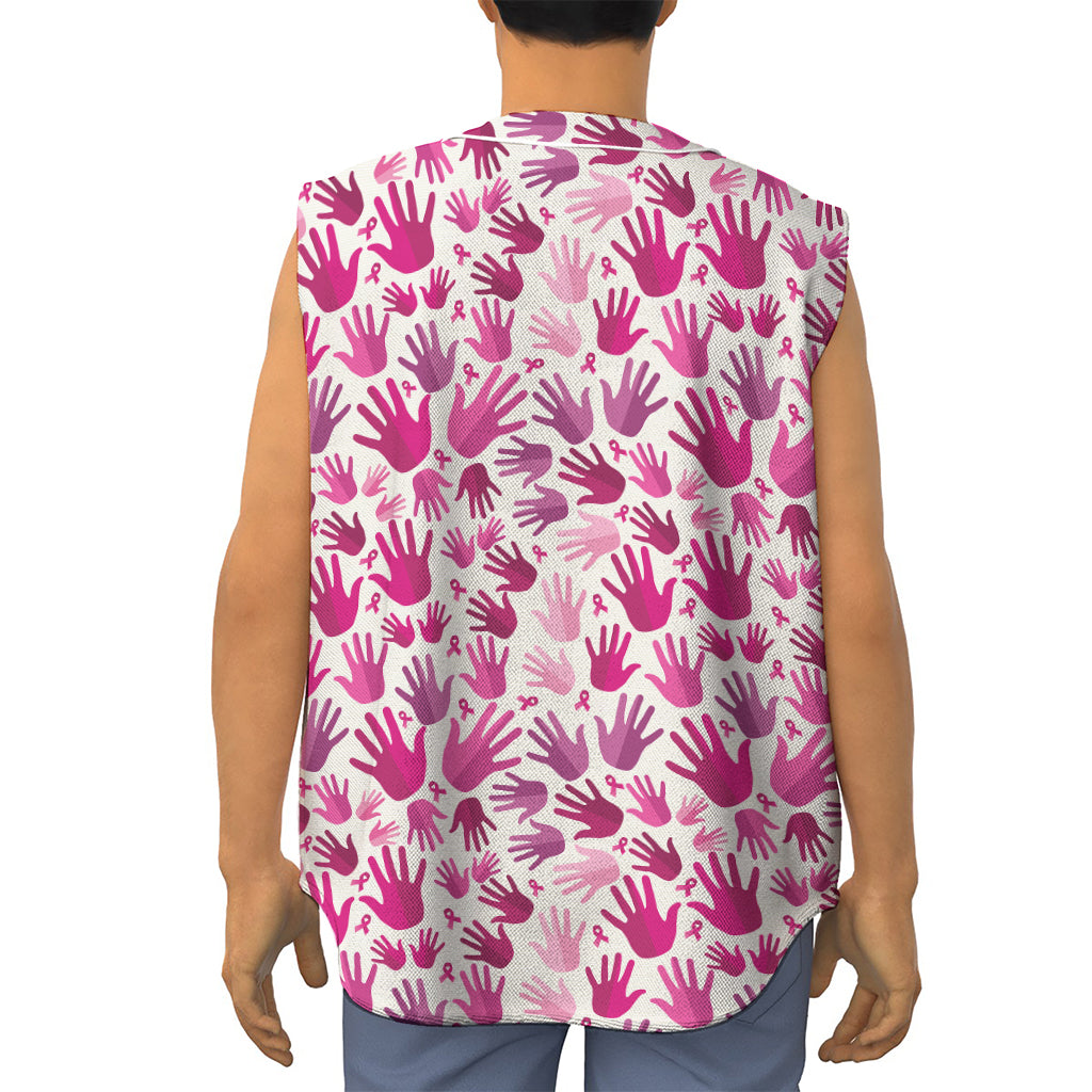 Pink Hand Breast Cancer Pattern Print Sleeveless Baseball Jersey