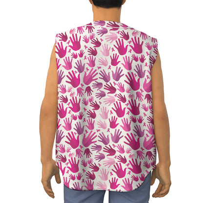 Pink Hand Breast Cancer Pattern Print Sleeveless Baseball Jersey
