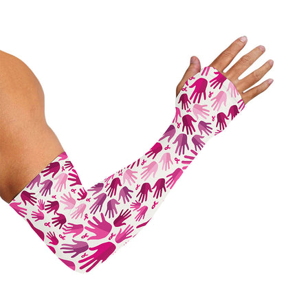 Pink Hand Breast Cancer Pattern Print Sun Protection Arm Sleeves