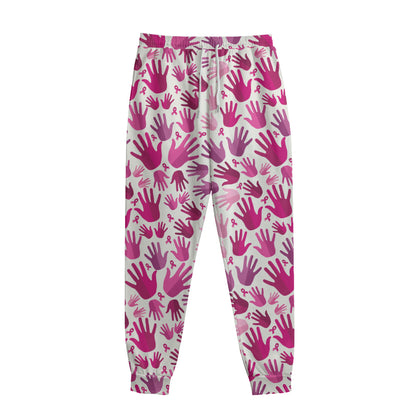 Pink Hand Breast Cancer Pattern Print Sweatpants
