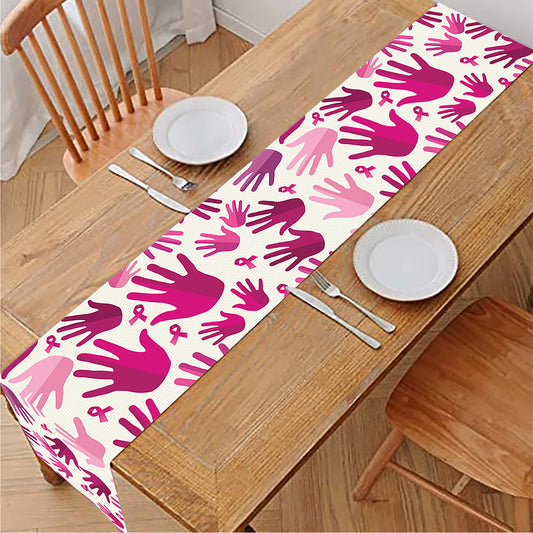 Pink Hand Breast Cancer Pattern Print Table Runner