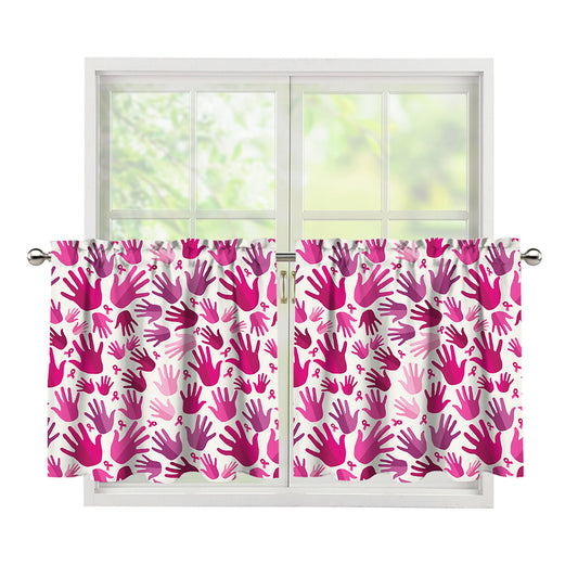 Pink Hand Breast Cancer Pattern Print Tier Curtains