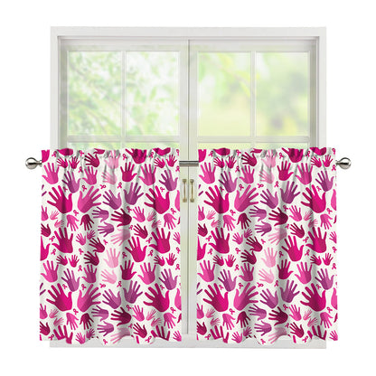 Pink Hand Breast Cancer Pattern Print Tier Curtains