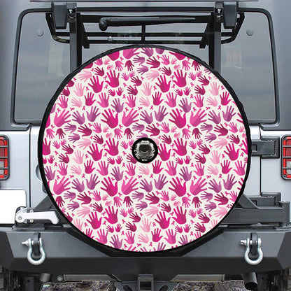 Pink Hand Breast Cancer Pattern Print Tire Cover With Camera Hole