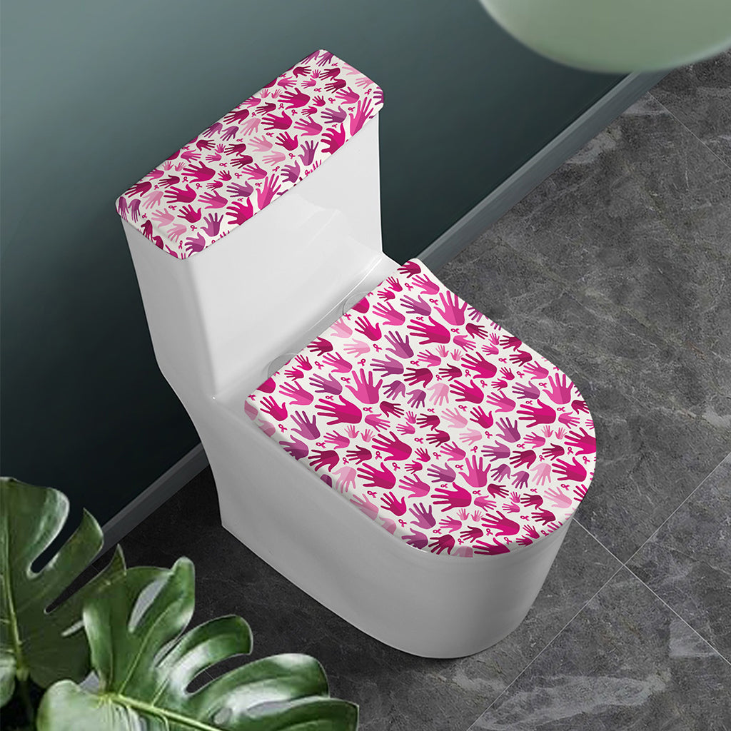 Pink Hand Breast Cancer Pattern Print Toilet Lid And Tank Cover Set