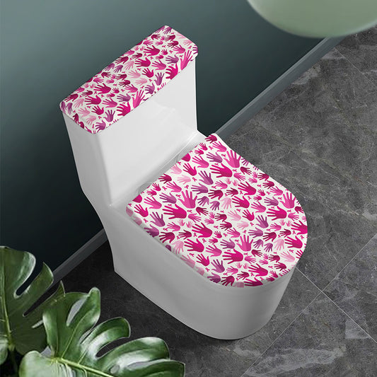 Pink Hand Breast Cancer Pattern Print Toilet Lid And Tank Cover Set