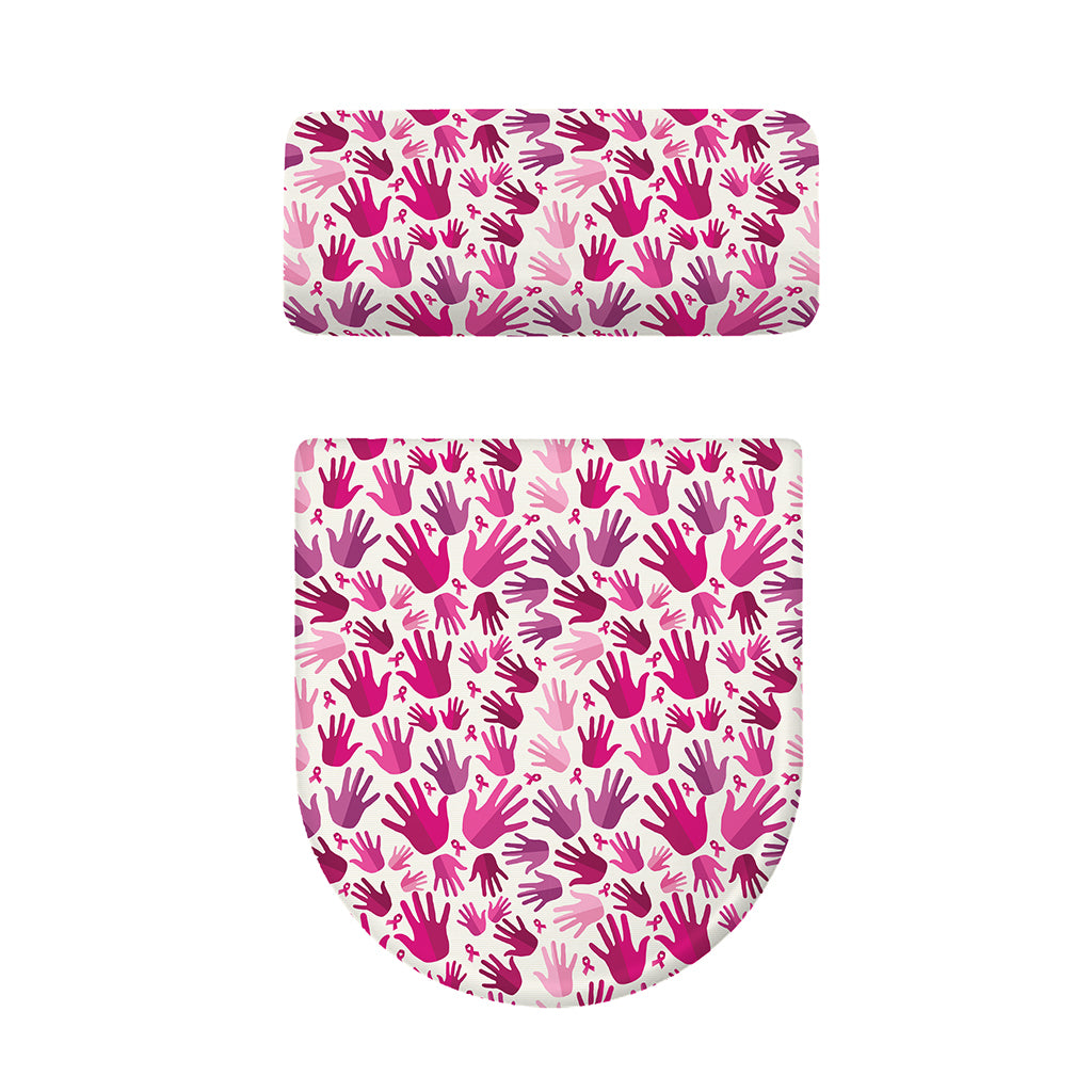 Pink Hand Breast Cancer Pattern Print Toilet Lid And Tank Cover Set
