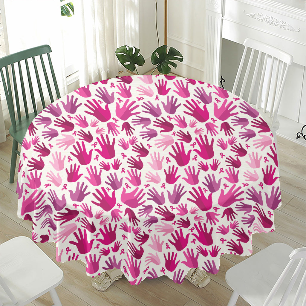 Pink Hand Breast Cancer Pattern Print Waterproof Round Tablecloth