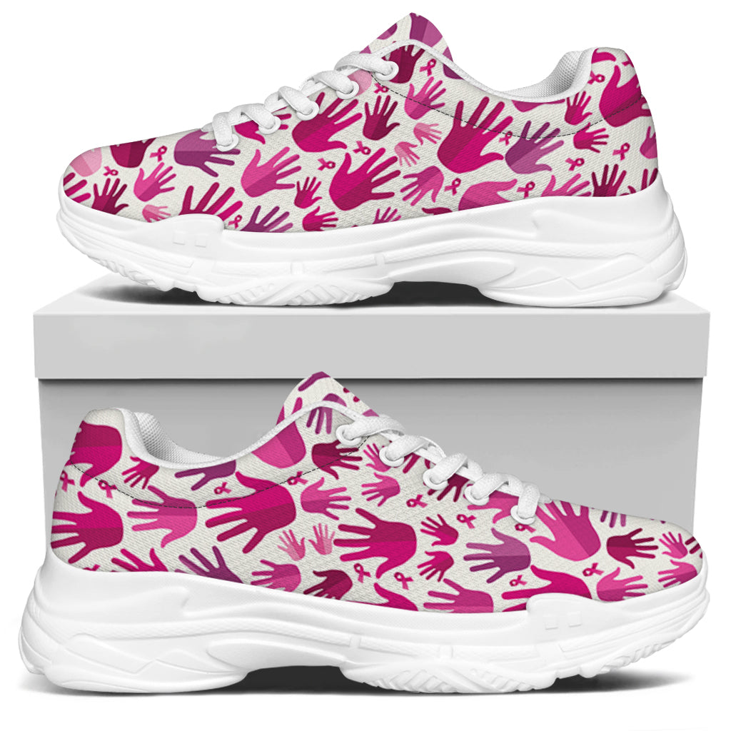 Pink Hand Breast Cancer Pattern Print White Chunky Shoes