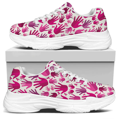Pink Hand Breast Cancer Pattern Print White Chunky Shoes