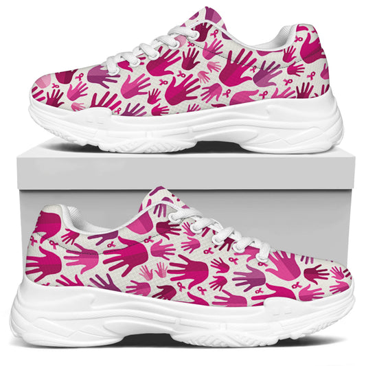 Pink Hand Breast Cancer Pattern Print White Chunky Shoes