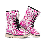 Pink Hand Breast Cancer Pattern Print Winter Boots