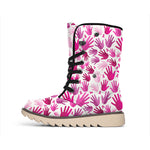 Pink Hand Breast Cancer Pattern Print Winter Boots