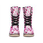 Pink Hand Breast Cancer Pattern Print Winter Boots