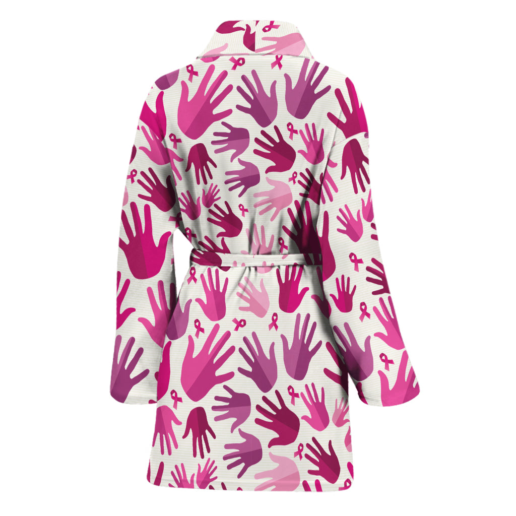 Pink Hand Breast Cancer Pattern Print Women's Bathrobe