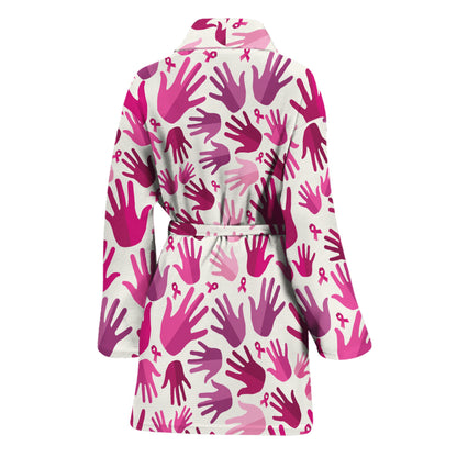 Pink Hand Breast Cancer Pattern Print Women's Bathrobe