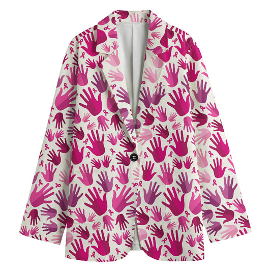 Pink Hand Breast Cancer Pattern Print Women's Blazer