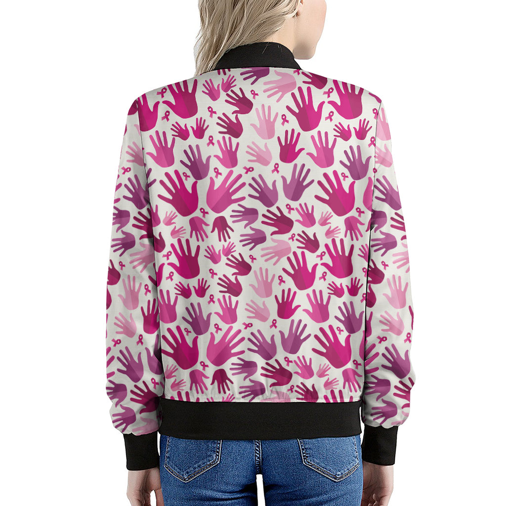 Pink Hand Breast Cancer Pattern Print Women's Bomber Jacket