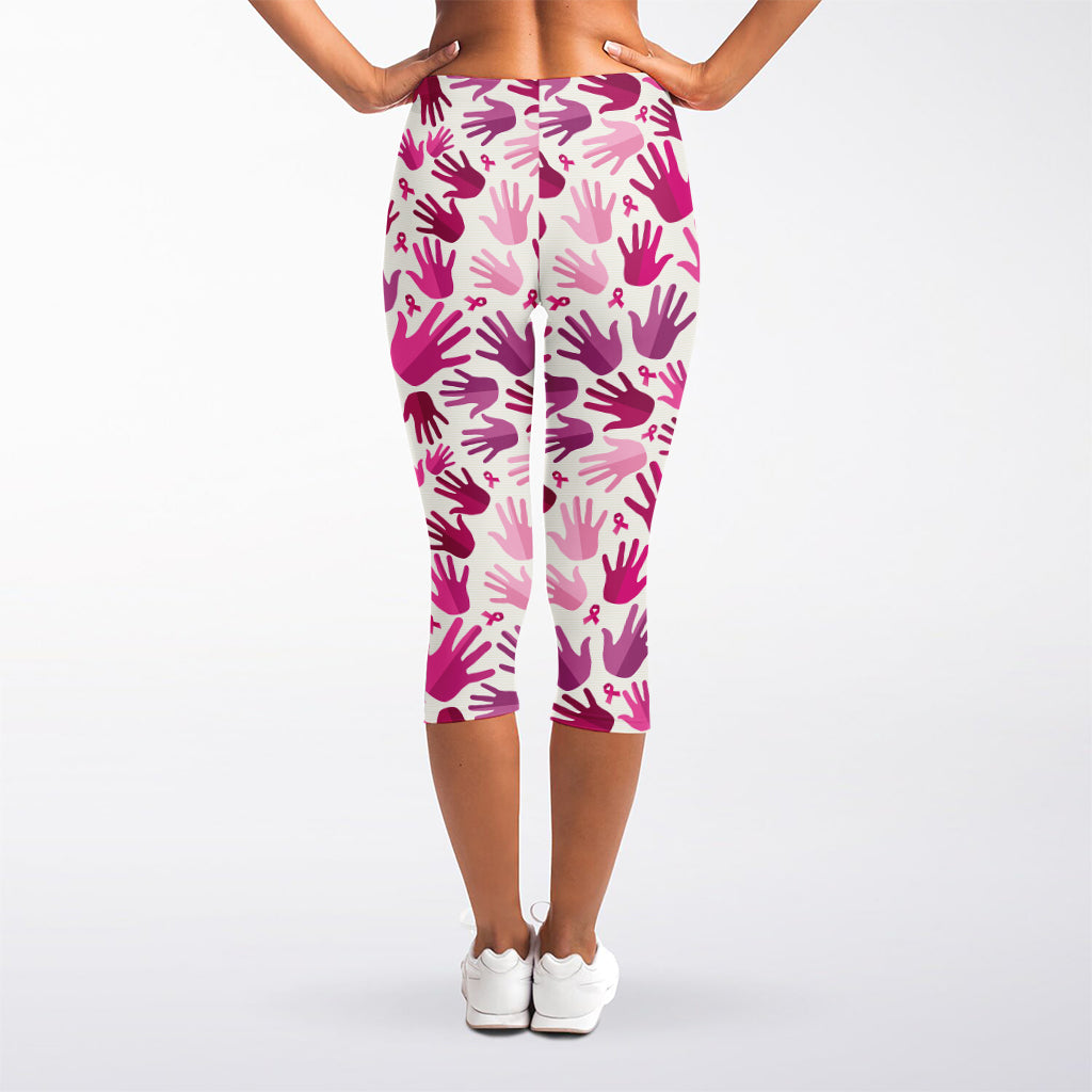 Pink Hand Breast Cancer Pattern Print Women's Capri Leggings