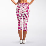 Pink Hand Breast Cancer Pattern Print Women's Capri Leggings