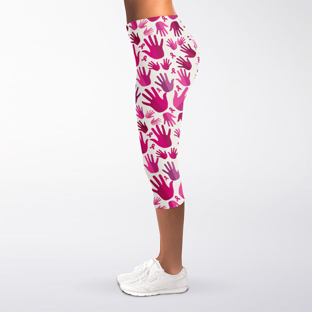 Pink Hand Breast Cancer Pattern Print Women's Capri Leggings