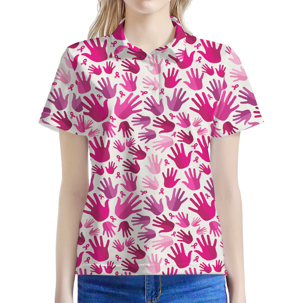 Pink Hand Breast Cancer Pattern Print Women's Polo Shirt