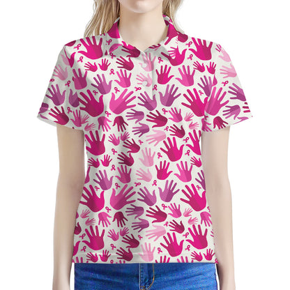 Pink Hand Breast Cancer Pattern Print Women's Polo Shirt