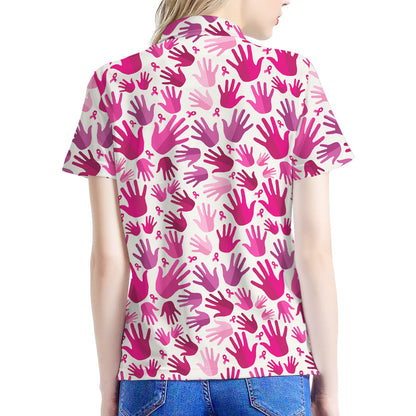 Pink Hand Breast Cancer Pattern Print Women's Polo Shirt