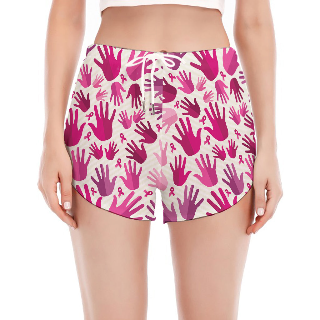 Pink Hand Breast Cancer Pattern Print Women's Split Running Shorts