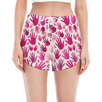 Pink Hand Breast Cancer Pattern Print Women's Split Running Shorts
