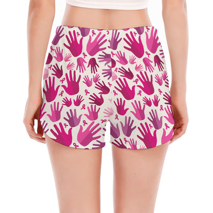 Pink Hand Breast Cancer Pattern Print Women's Split Running Shorts