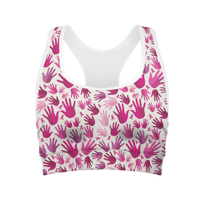 Pink Hand Breast Cancer Pattern Print Women's Sports Bra
