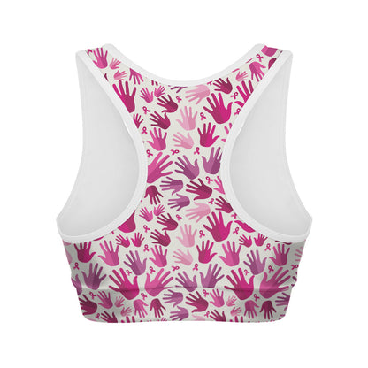 Pink Hand Breast Cancer Pattern Print Women's Sports Bra