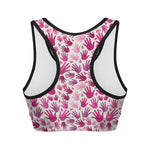 Pink Hand Breast Cancer Pattern Print Women's Sports Bra