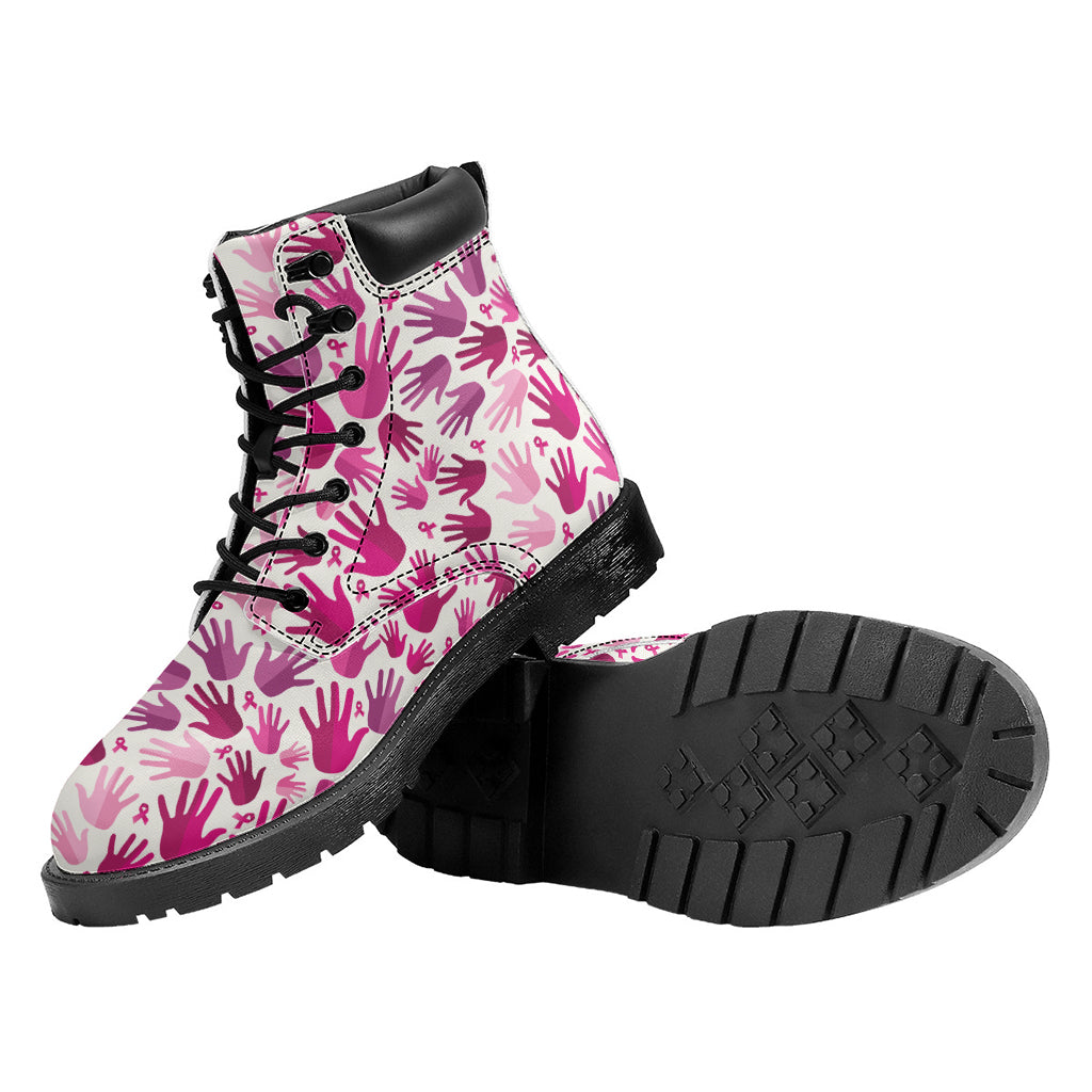 Pink Hand Breast Cancer Pattern Print Work Boots