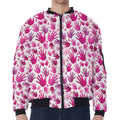 Pink Hand Breast Cancer Pattern Print Zip Sleeve Bomber Jacket