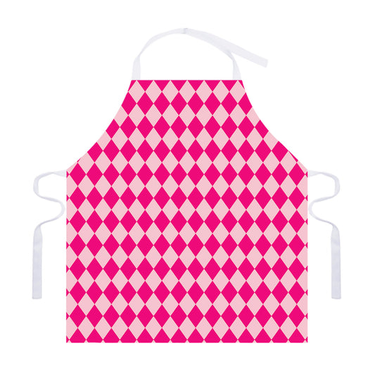 Pink Harlequin Pattern Print Adjustable Apron