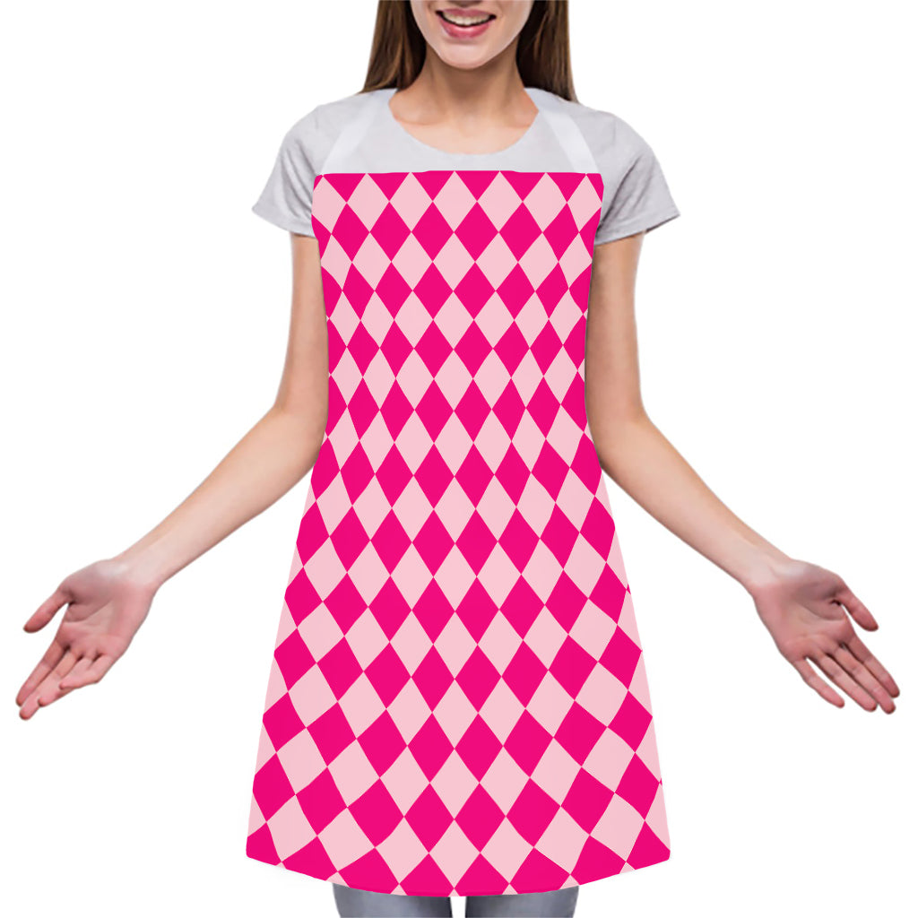 Pink Harlequin Pattern Print Adjustable Apron