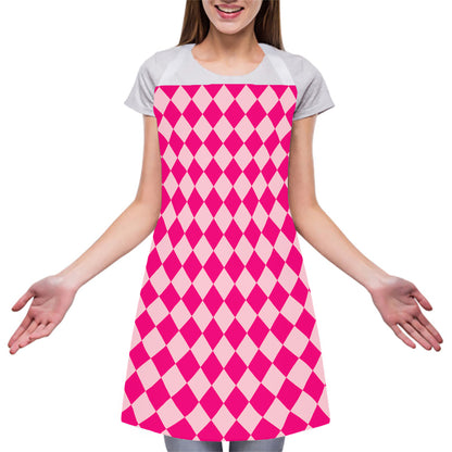 Pink Harlequin Pattern Print Adjustable Apron