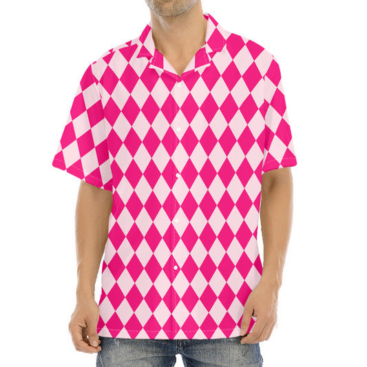 Pink Harlequin Pattern Print Aloha Shirt