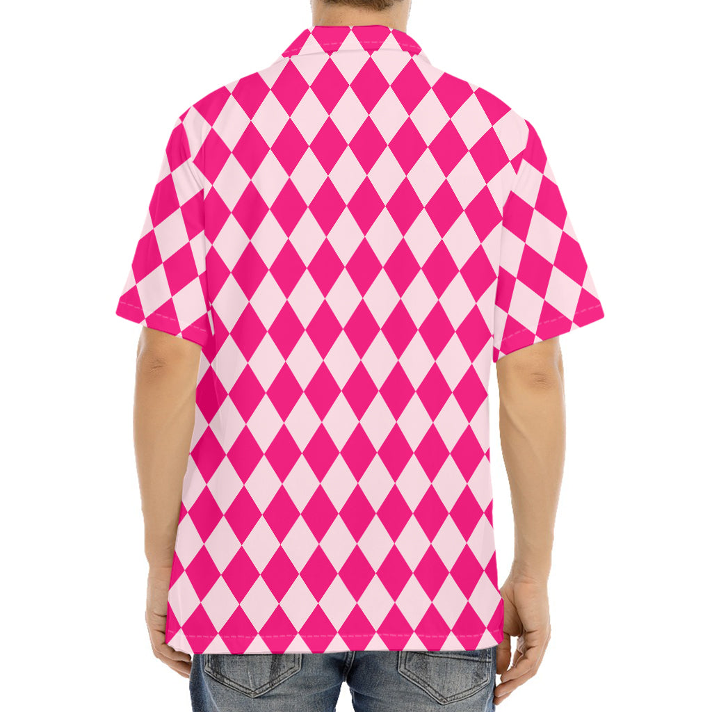Pink Harlequin Pattern Print Aloha Shirt